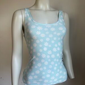 no boundaries xs Floral Print Women's Tank Top - Light Blue and White